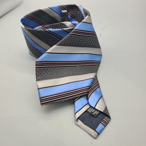 ERMENEGILDO ZEGNA MADE IN ITALY Blue Black Silver STRIPED...